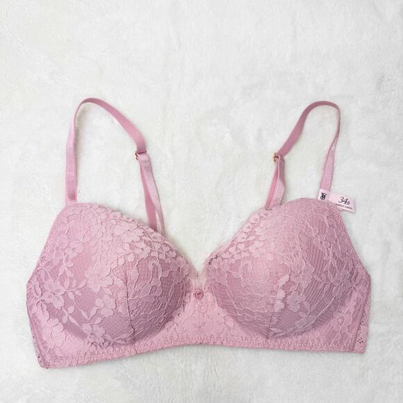 VICTORIA'S SECRET Dream Angels Pink Lace Wireless Push-Up Bra 34B NEW - Picture 3 of 8